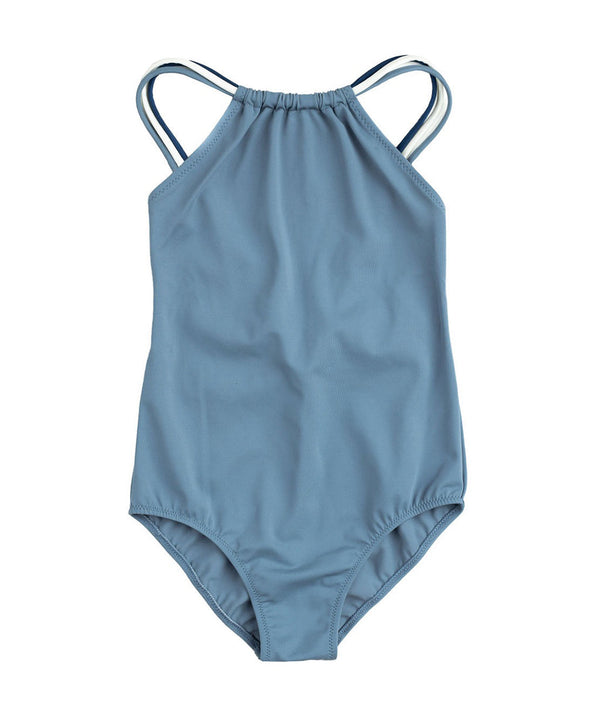 Double Strap Swimsuit with Bow Back Detail in Blue