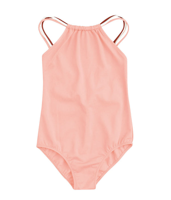 Double Strap Swimsuit with Bow Back Detail in Peach Pink